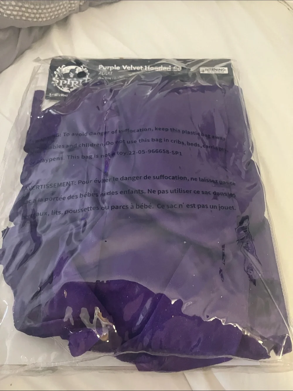 Spirit Purple Velvet Hooded Cape - Adult One Size